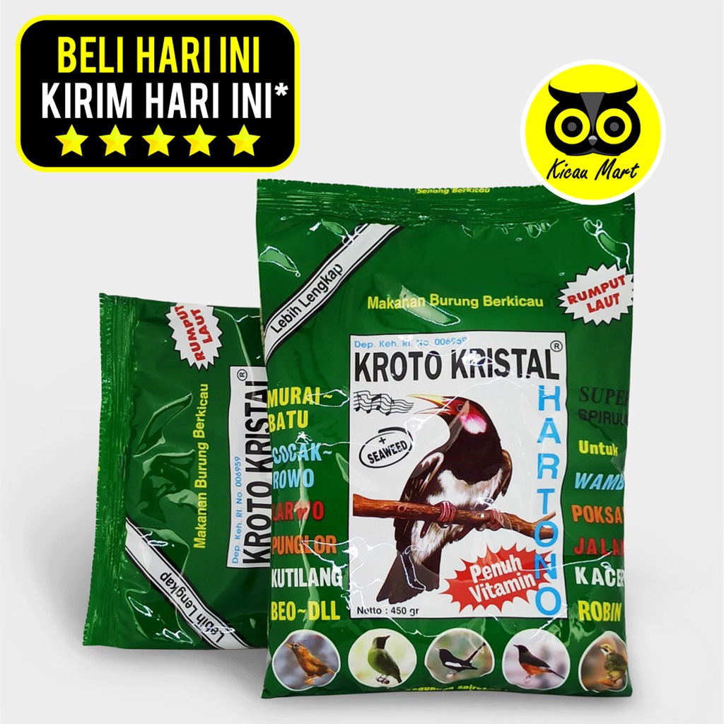 KROTO KRISTAL HARTONO PUR VOER SEAWEED RUMPUT LAUT PELLET PAKAN BURUNG MURAI KACER CUCAK JALAK HWAMEI BEO WAMBI KUTILANG PUNGLOR POKSAY JALAK ROBIN KRSWT