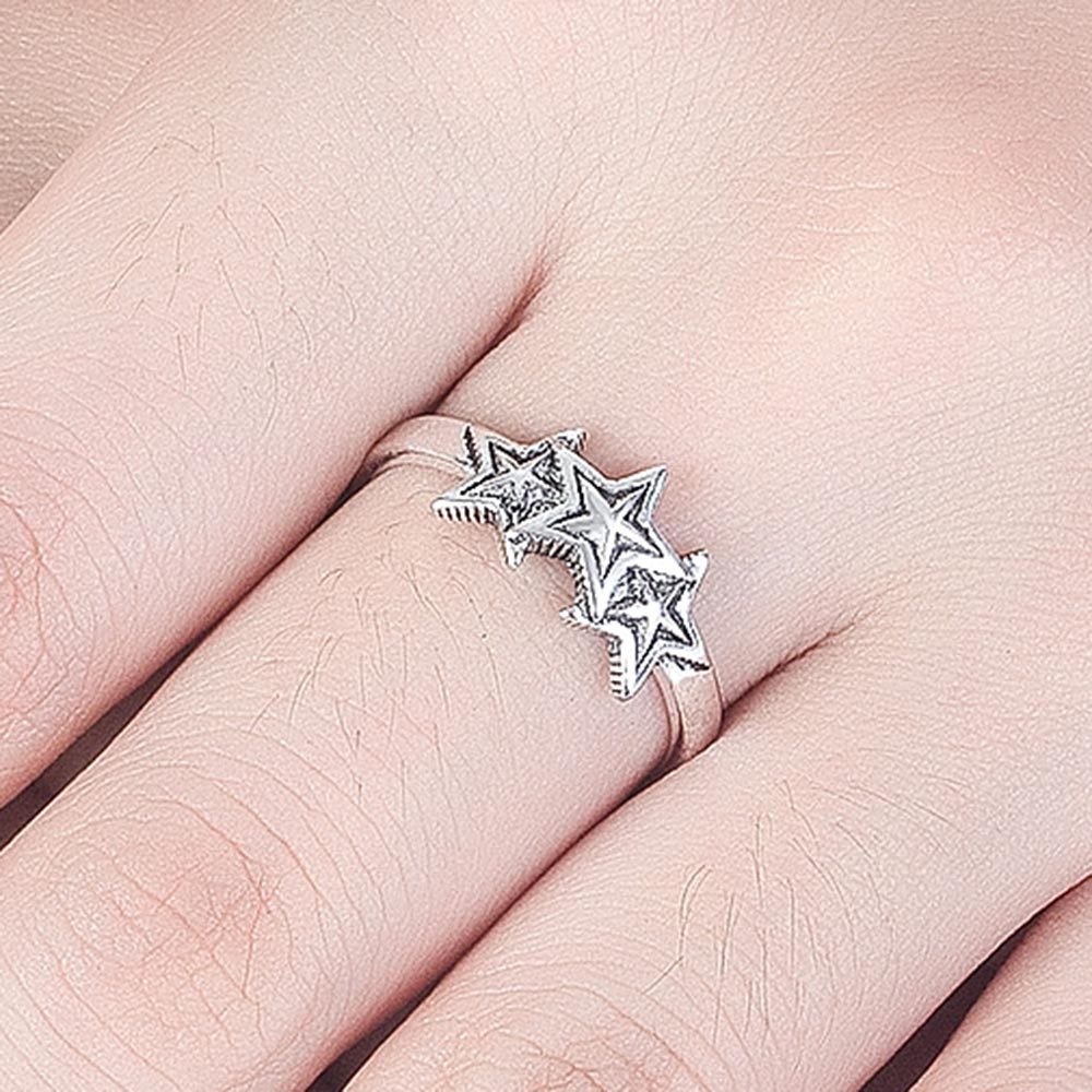 cincin perak 925 asli untuk wanita/Cincin yang Dapat Disesuaikan Pentagram Retro Jewellery JZ00078