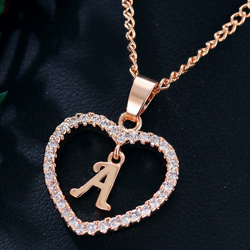 ❤❥Ringkas Hati Berongga Alphabet Unisex Necklace