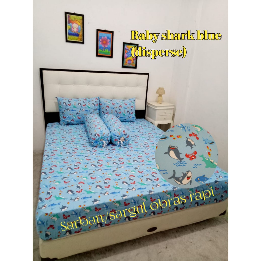 Sprei Katun Anak Motif Baby Shark Blue Disperse