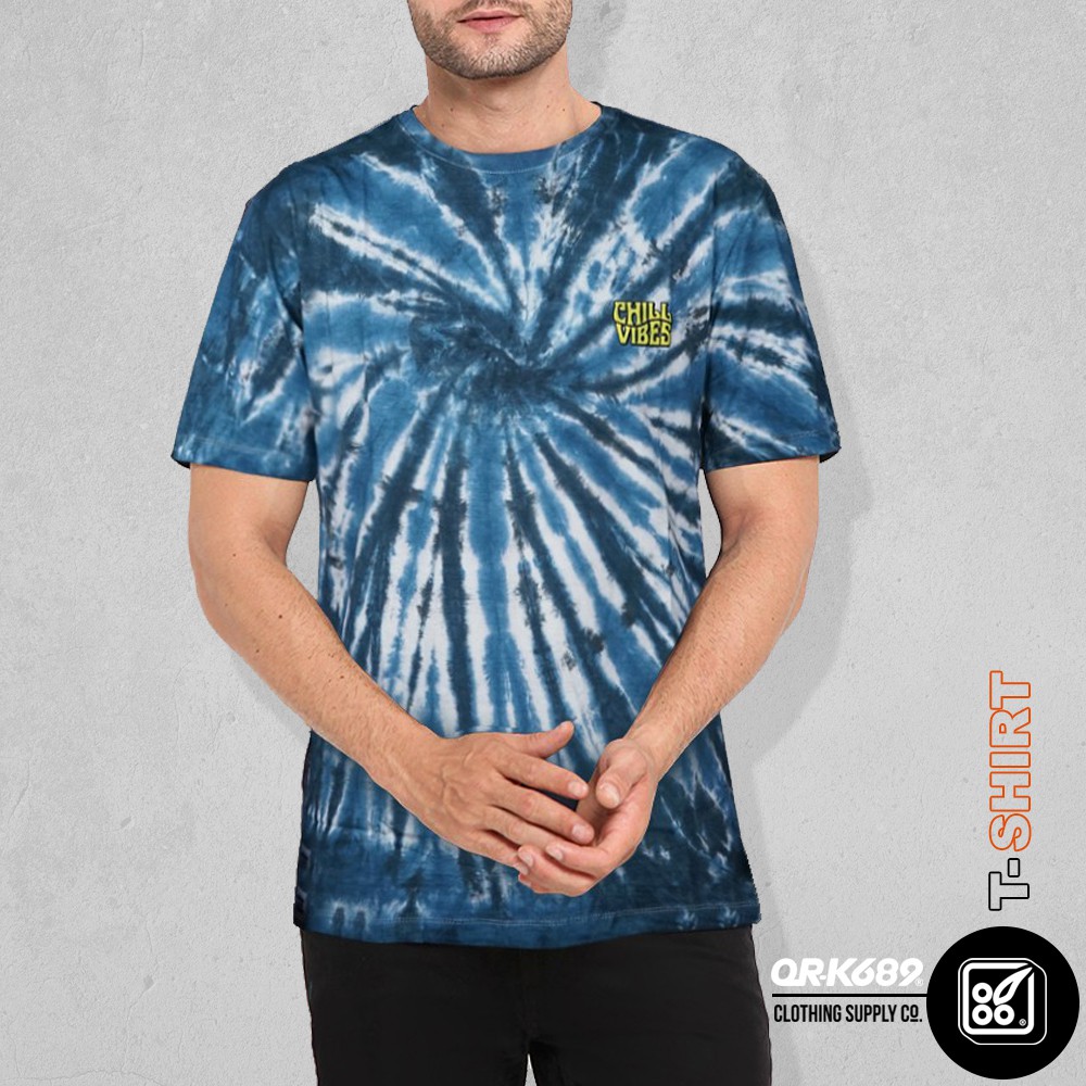 Baju Kaos Pria  Lengan Pendek Printing ORK689 Tie Dye Chill Vibes Bw Blue