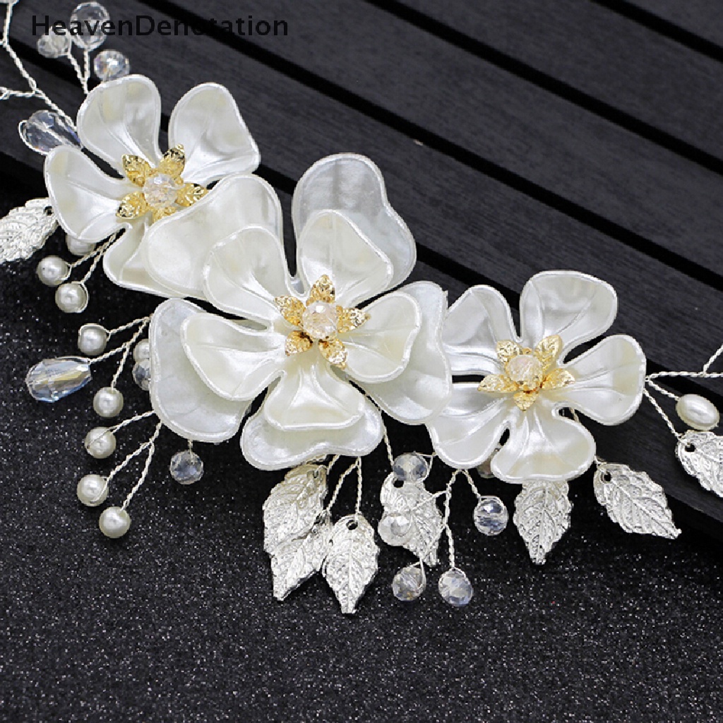 [HeavenDenotation] Women bridal white flower rhinestone pearl hair clip wedding hair accessories