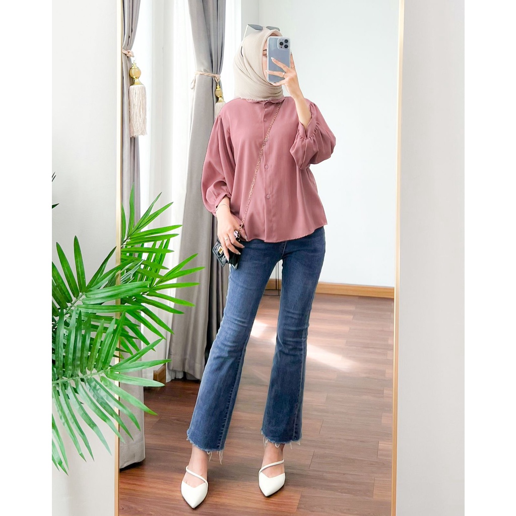 Elzan Blouse Bahan Syakila - ATASAN LENGAN PANJANG - BAJU BLOUSE WANITA JUMBO / Atasan Polos Wanita