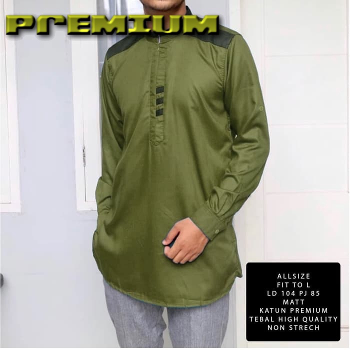 [Koko Arama Army NI]Baju koko pria matt katun hijau army - Premium