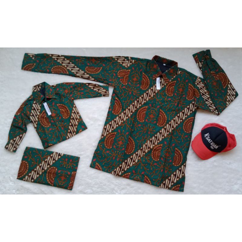 Batik Warna Hijau Botol Original Lengan Panjang Memakai Lapisan Furing Bisa Seragam Keluarga