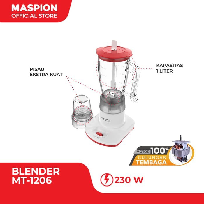 MASPION Blender 2 Tabung Plastik 1 Liter MT 1206 - Garansi 1 Tahun