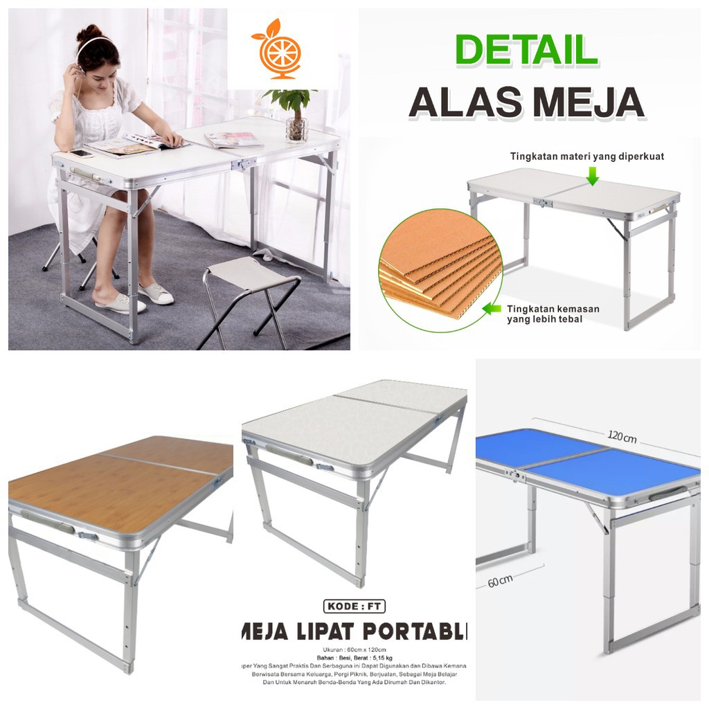 Home_colection Meja Lipat Portable Serbaguna JUMBO AWET Uk 120cm x 60cm Model KAKI BULAT / KAKI PETAK