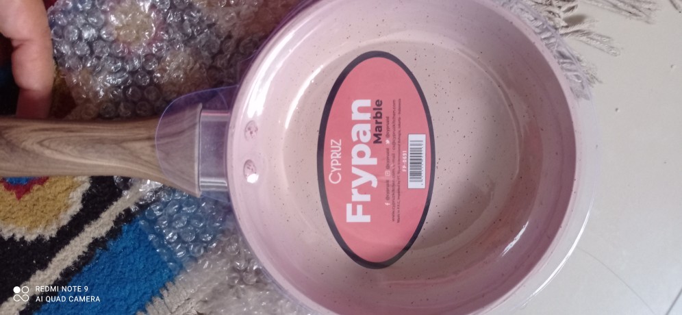 Cypruz Fp0691 14cm Pink Mini Fry Pan Gagang Kayu Marble Coating Penggorengan Panci Fry Wok Kuali