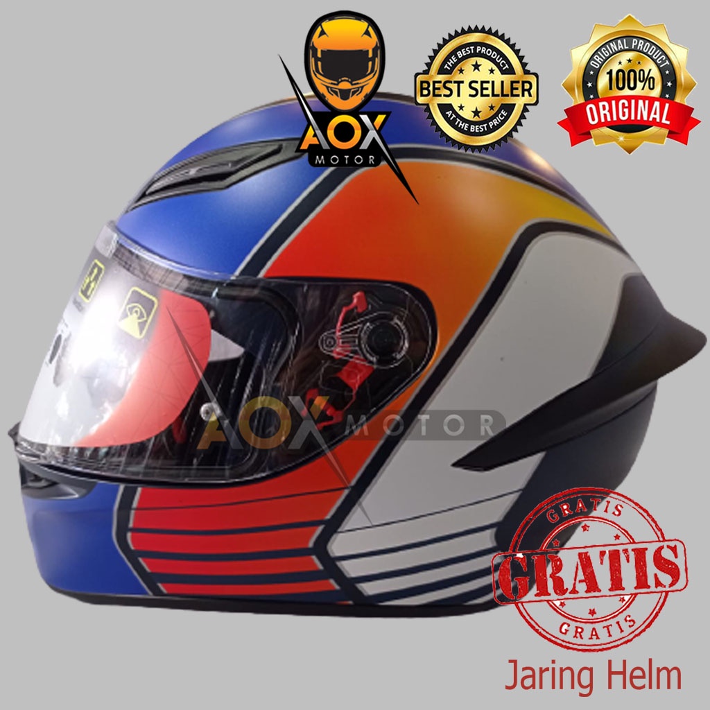 Helm AGV K1 Power Matt Dark Blue Orange White Fullface, GRATIS Jaring Helm