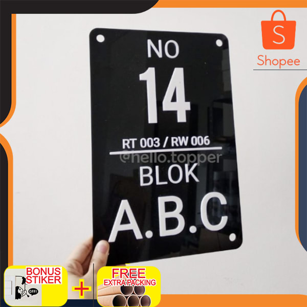 

nomor rumah acrylic timbul 30x20 keren - dasar hitam STIKER CUTING Elegan