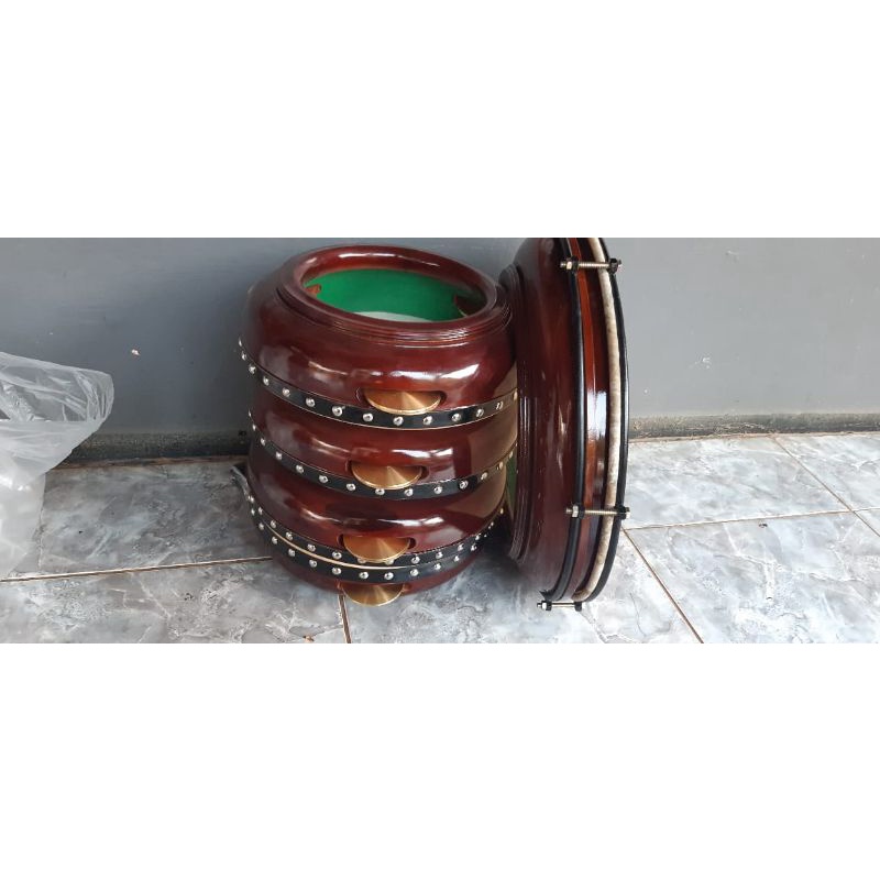 1 Set Terbang Banjari + Bas Kulit Polos Natural