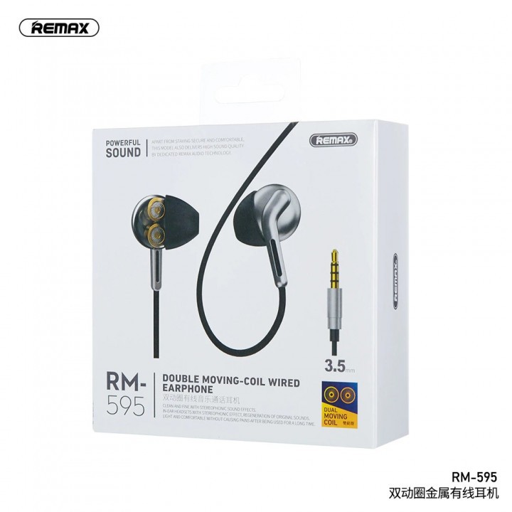 AKN88 - REMAX RM-595 Wired Cable Earphone Headset Quad Core Bass