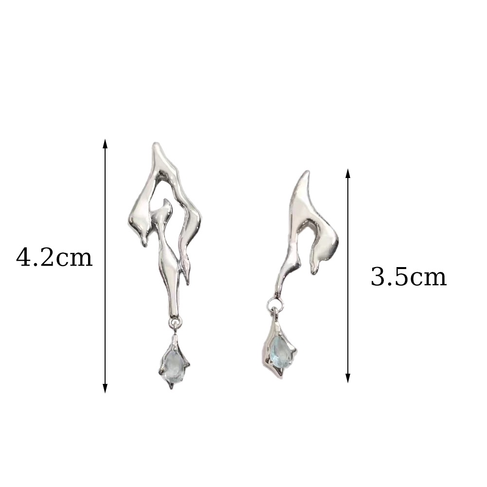 Anting Tusuk Gantung Temperament Bahan Metal Desain Geometri Asimetris Hias Zircon Untuk Wanita