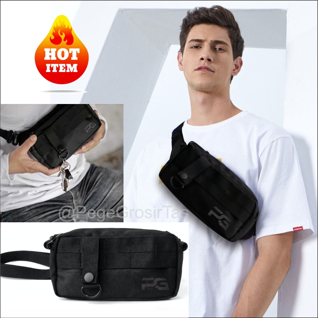 Tas Selempang Polos Pria Model Casual Black Series Slingbag Cowok - PG - 8831