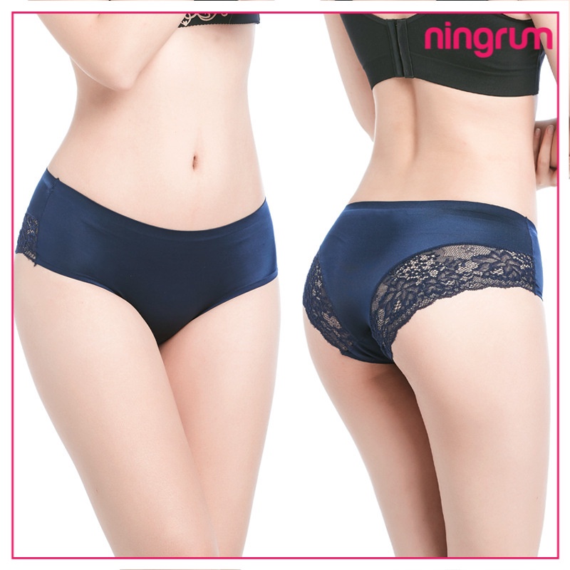 Ningrum Pakaian Dalam Wanita Celana Dalam Renda Brief Seamless Ice Silk Lace Katok Brukat Import - 3017