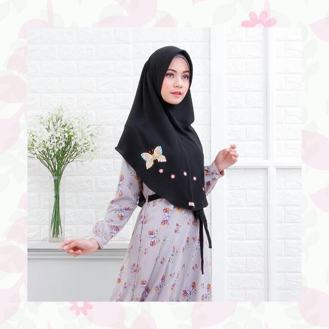 Emmaqueen dress chalya set jilbab gamis muslim motif syari busui friendly