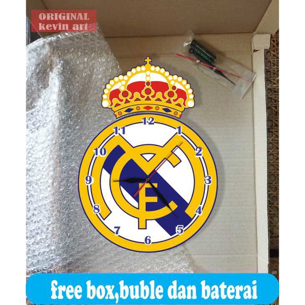 JAM DINDING KAYU UNIK BESAR MURAH GAMBAR LOGO REAL MADRID TERBARU