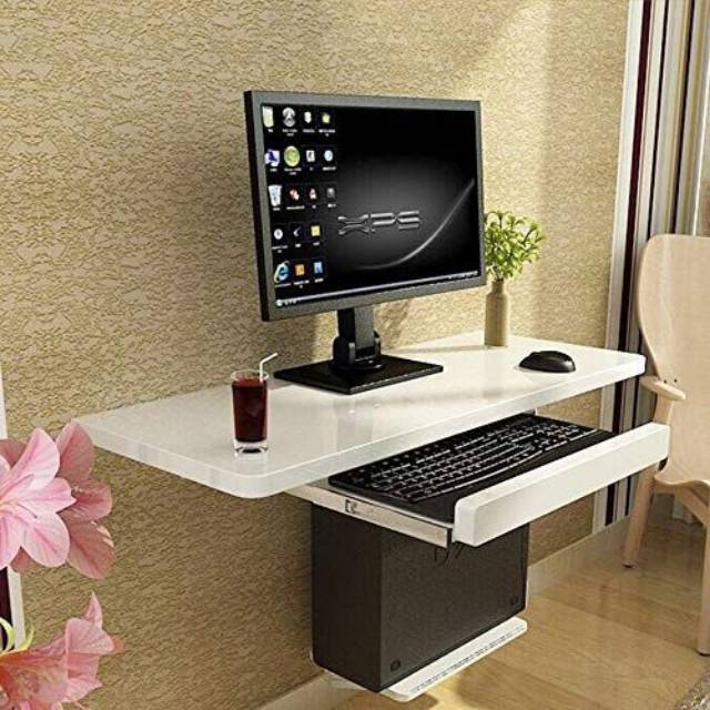 Meja dinding dengan rak keyboard