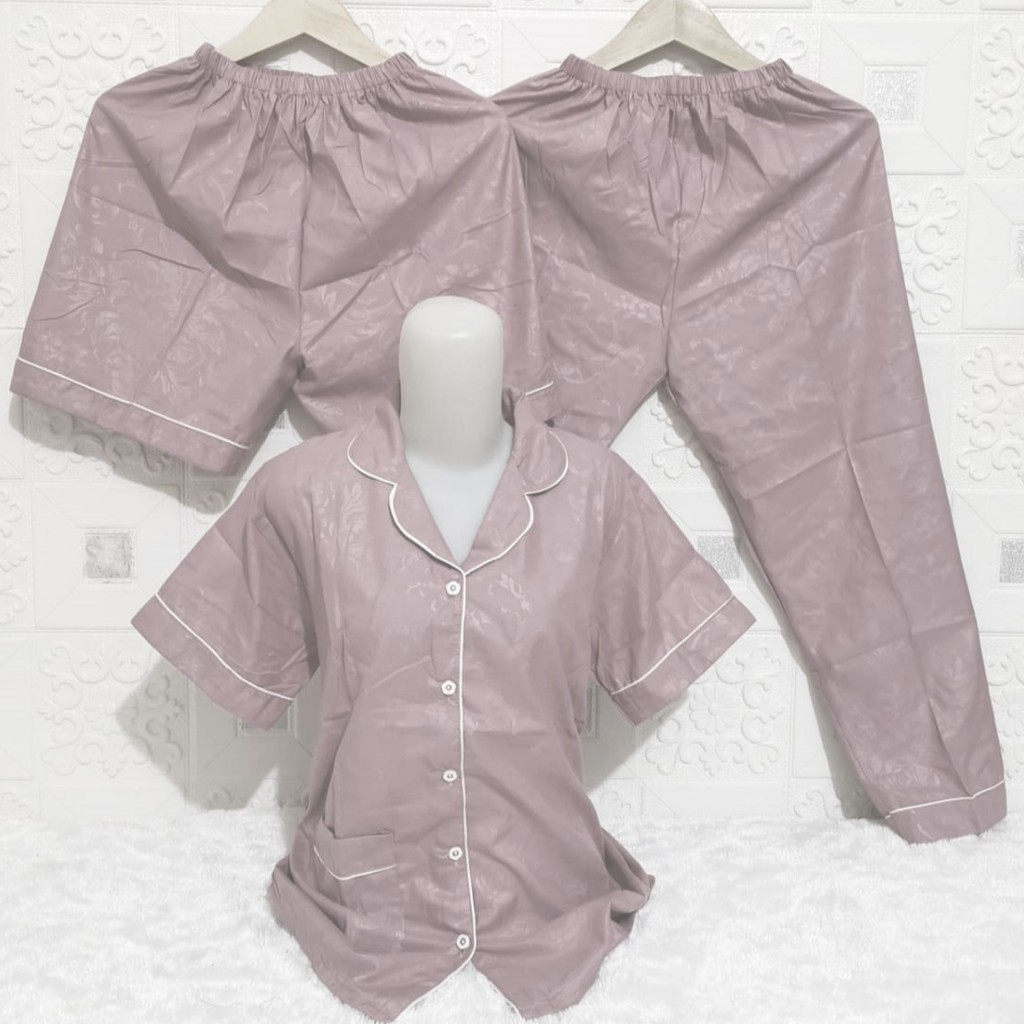 ISANNY PIYAMA SET 3IN1 SIZE XXL/SATIN EMBOSS 3IN1 JUMBO/BAJU TIDUR DEWASA/READY STOCK-DASTY MUDA