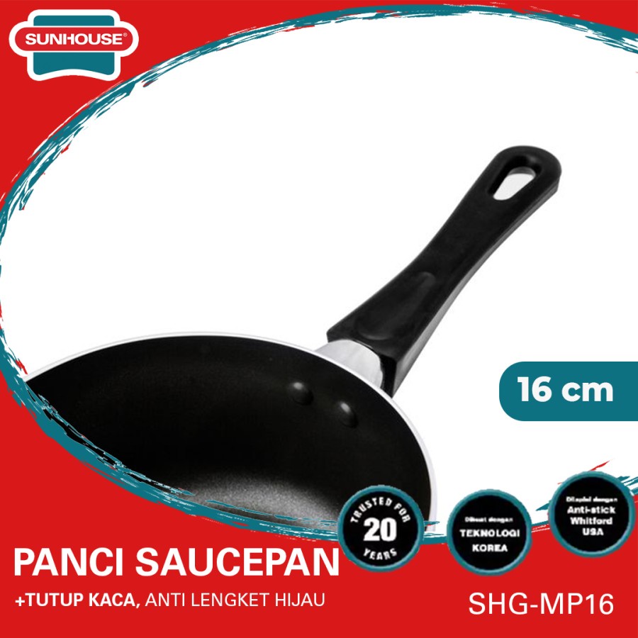 Sunhouse SHG-MP16 Panci Saucepaan Non-Stick+Tutup Kaca Anti Lengket