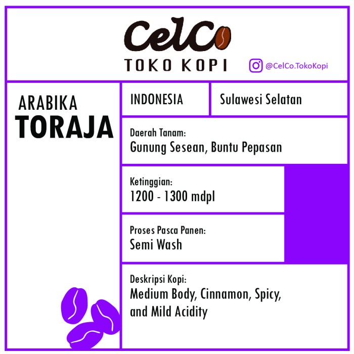 

Kopi Arabika Toraja 200gr | by Celco Toko Kopi | Kopi Biji & Bubuk