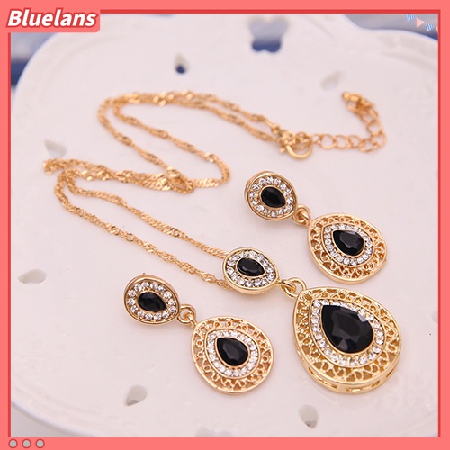 Set Perhiasan Kalung Anting Stud Liontin Waterdrop Aksen Berlian Imitasi Untuk Wanita