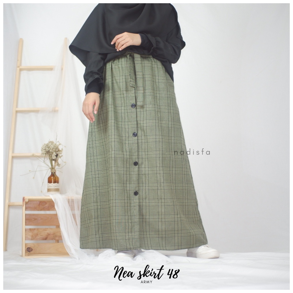 NEA SKIRT ROK BUTTON MOTIF / KOREAN SKIRT / ROK TARTAN-2
