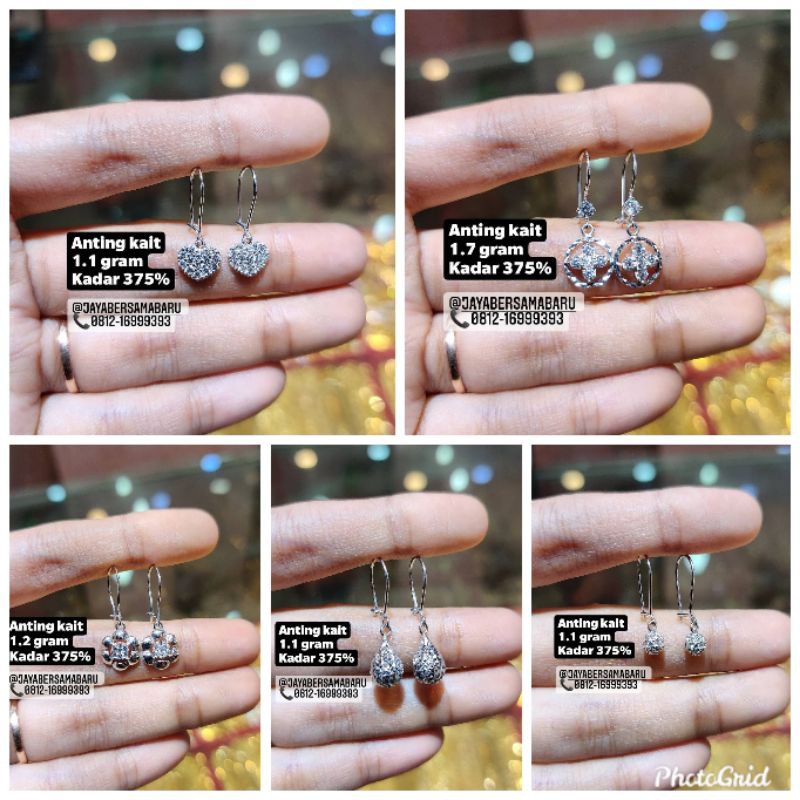 Anting kait emas putih kadar 375%