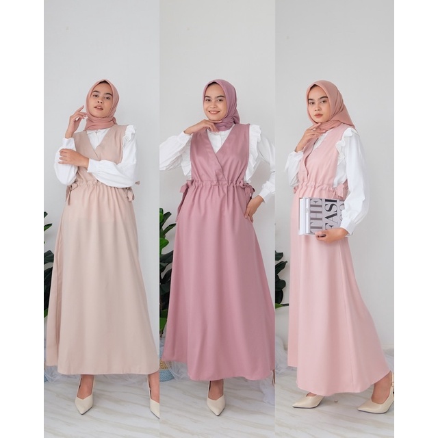Maruko Overall 2 in 1 / setelan overall Dress shakila/ set wanita/ set gamis/ overall polos