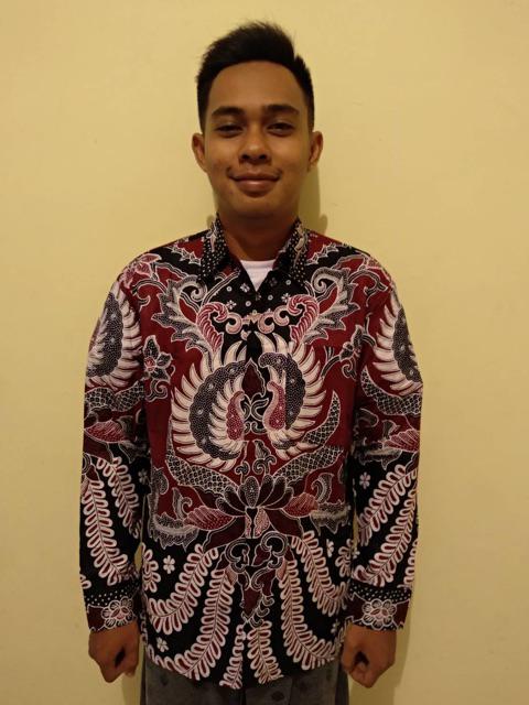 Kemeja Batik Pria Lengan Panjang Motif Kembang Langit Abuabu