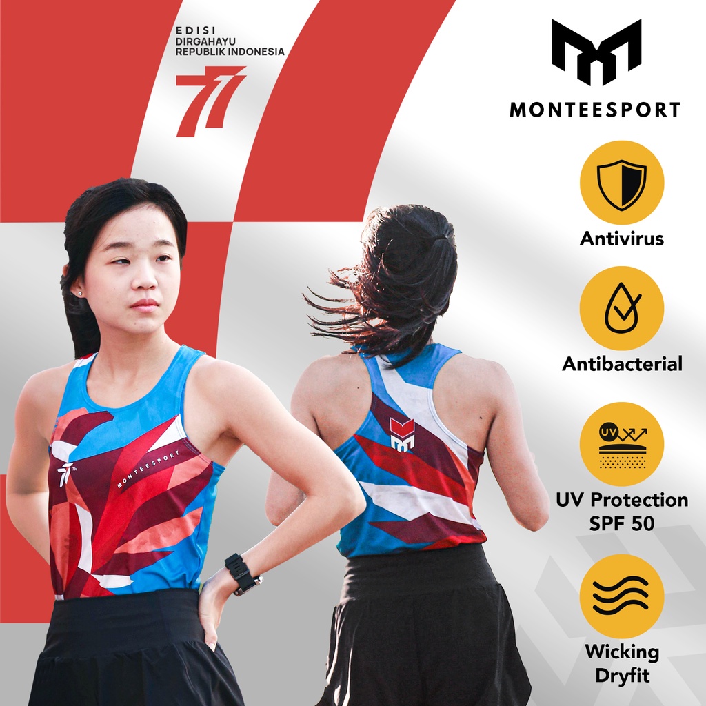 Running Jersey Singlet - Montee Sport - Indonesia Bangkit - Jogging / Lari / Gym / Olahraga