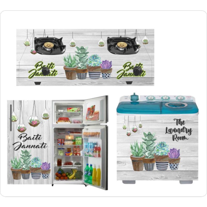 stiker kulkas satu pintu dan stiker kompor gas dua tungku dan stiker mesin cuci