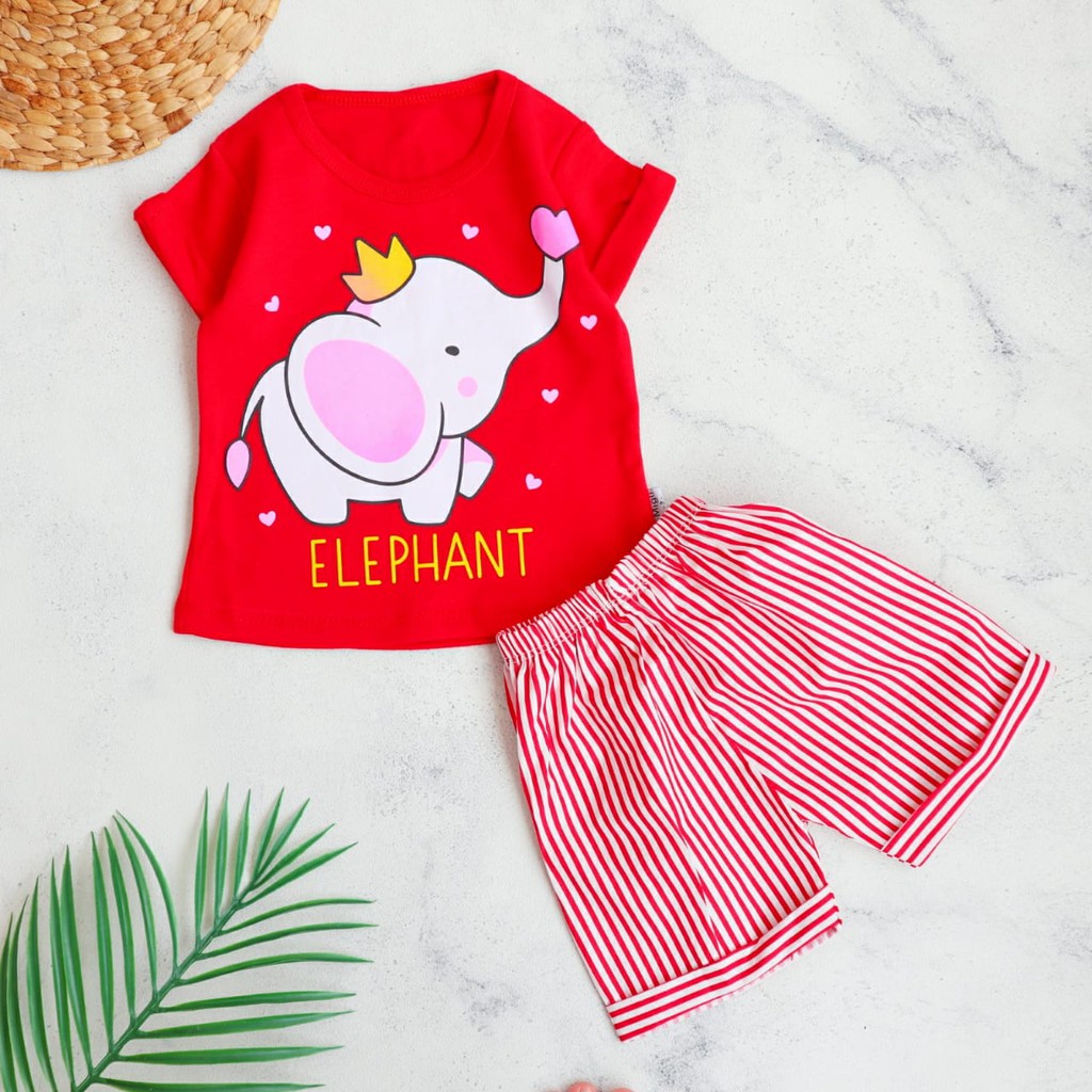 FILCO Motif Queen Elephant / Setelan Baju Celana Anak Bayi Perempuan usia 3 bulan - 12 bulan