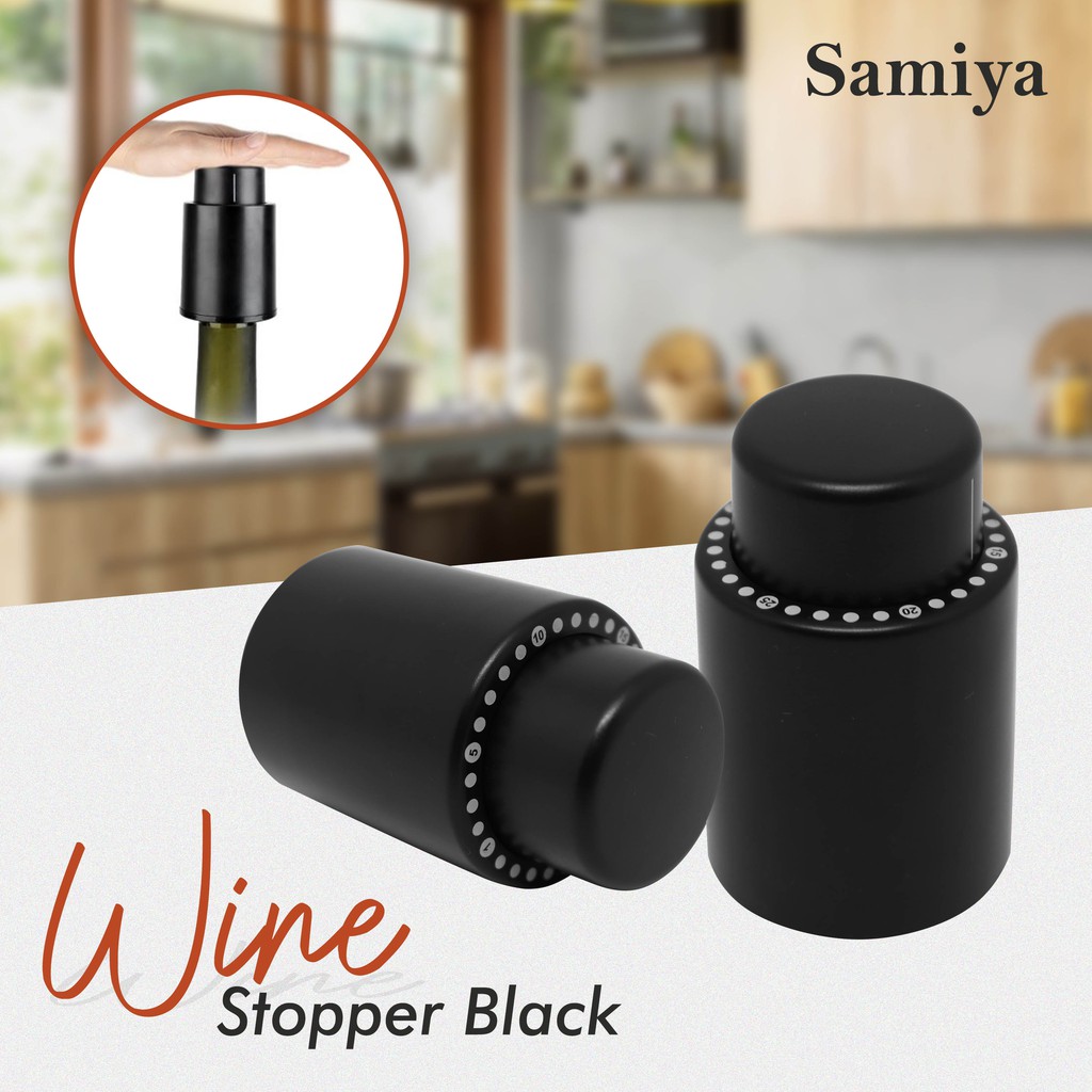 vacuum wine bottle stopper black with time scale / tutupan botol kecap syrup / penutup botol minuman