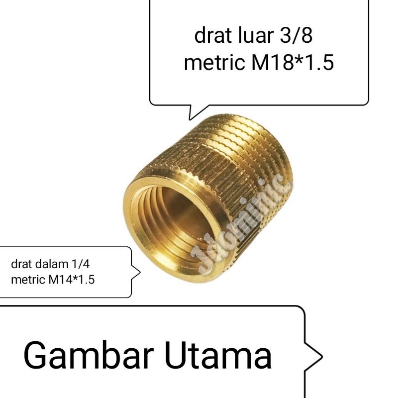 konverter drat luar M18*1.5 - drat dalam M14*1.5 ISO metric thread converter reducer pengubah ulir s