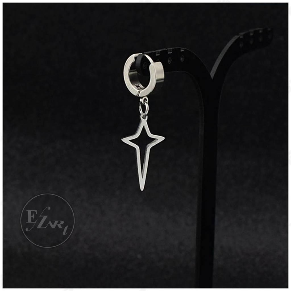 1Pc ANTING PRIA / WANITA MODEL JEPIT / TUSUK GANTUNGAN BINTANG HOLLOW STAR STAINLESS STEEL PUNK BTS