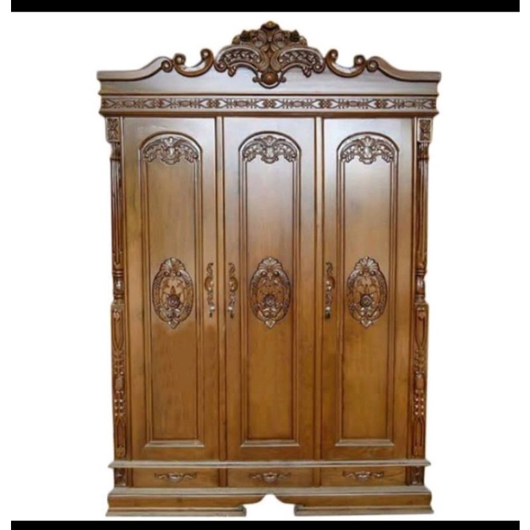 Almari Pakaian Pintu 3 Kayu Jati sudah warna
