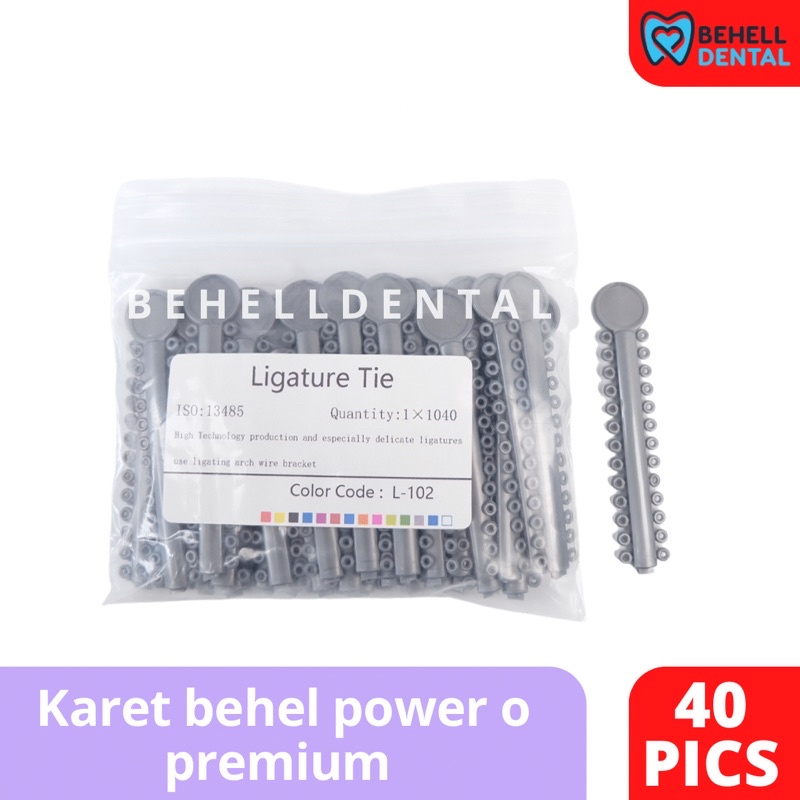 1 PACK ISI 40 PICS TEBAL KARET BEHEL MOTIF POWER O PREMIUM ORIGINAL Warna GREY GRAY SILVER ABU ABU  - Ligature Ties Tie - Dental Rubber Band Elastis Braces Ortho Orthodontik Orthodontics Kawat Gigi Behelldental