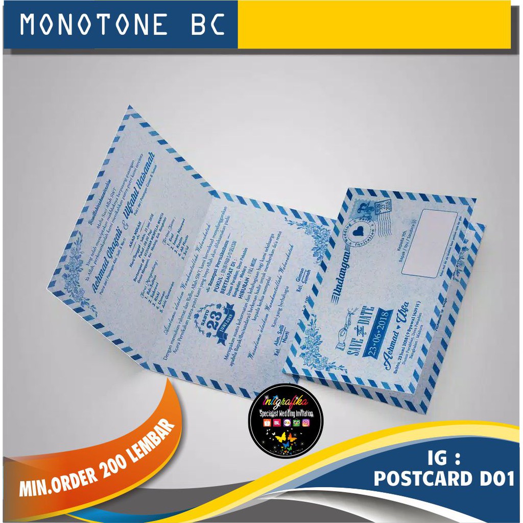 Undangan Pernikahan Murah Poscard cetak satu warna