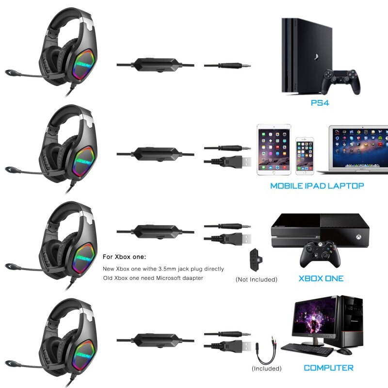 ERXUNG Gaming Headphone Headset Super Bass RGB LED with Mic - J20 - Black