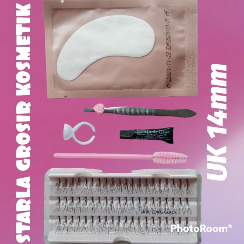 Paket eyelash extension sendiri dirumah varian long uk 14mm / peralatan eyelash / bulu mata tanam ha
