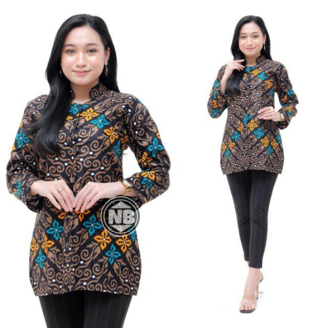 tey-17 Batik wanita ASJ SA HRB026 Kenongo Kemeja Tosca Pendek-J