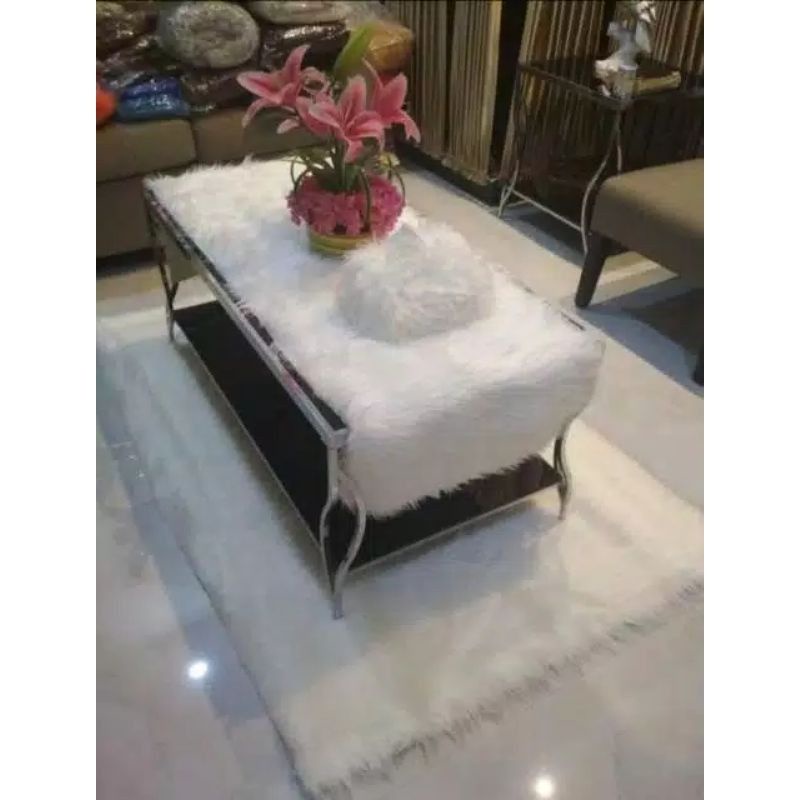 ALAS BULU KOREA | KARPET BULU | TAPLAK MEJA BULU | BULU KOREA PUTIH UKURAN BESAR