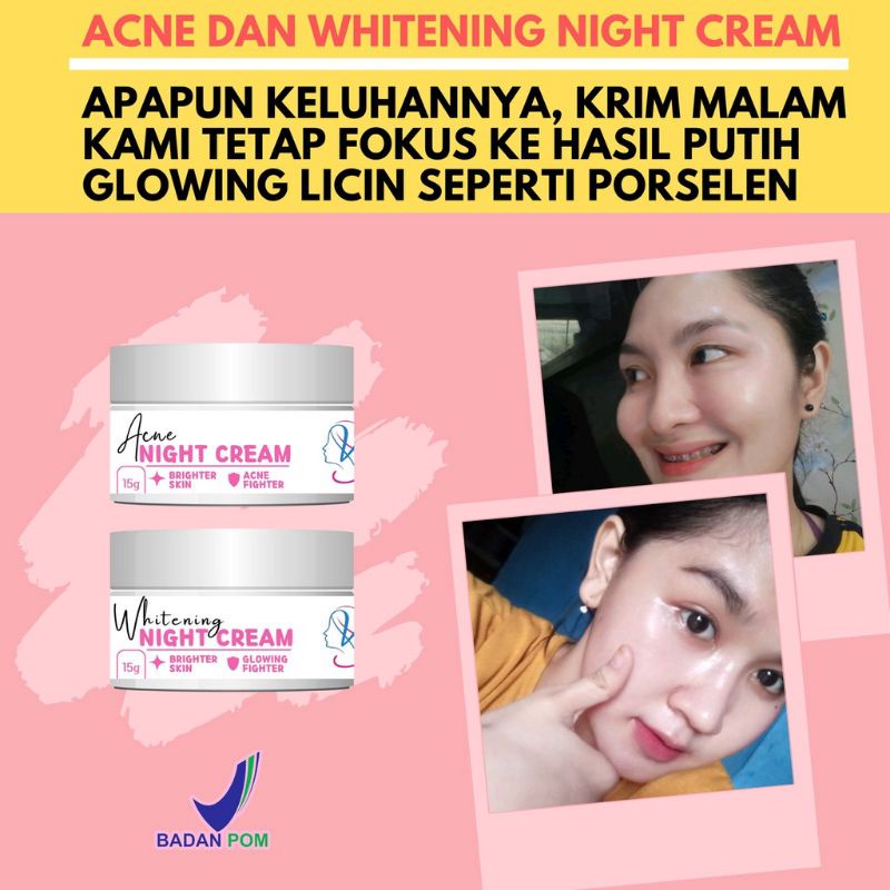 Whitening&Acne Glowing Night Cream - Krim Malam Pemutih Glowing by WAZATARU