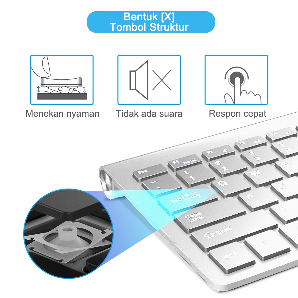 ITS Mini Keyboard and Mouse Combos 2.4G Wireless Bluetooth Keyboard Desain Ultrathin Silent Elegan Tahan Air Portabel