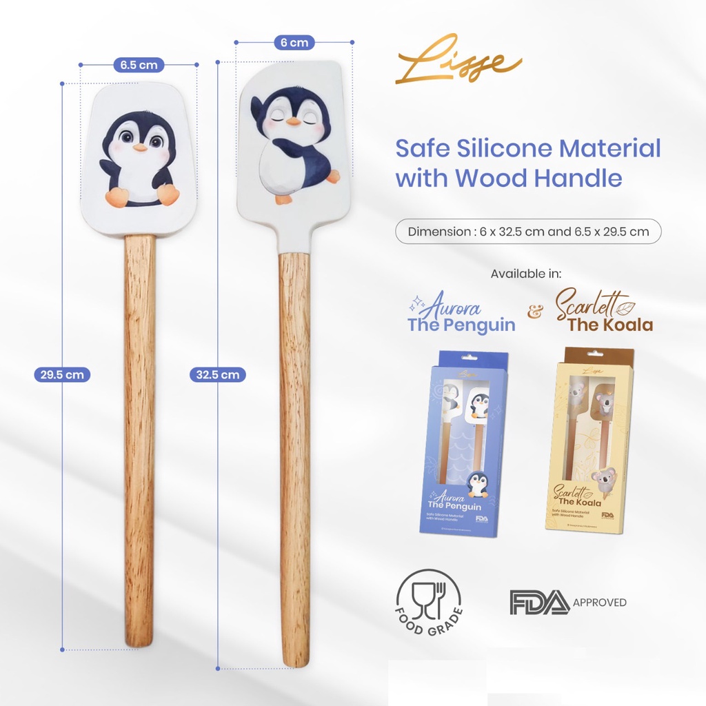 Spatula Silicone Gagang Kayu Silikon Isi 2pcs Lisse Aurora The Pinguin