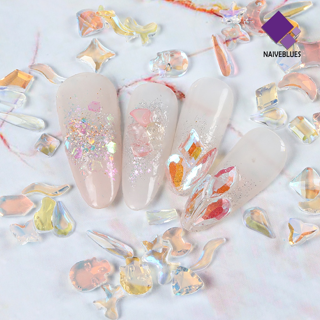 Naiveblue &gt; 100Pcs / Set Hiasan Kuku Bentuk Asimetris Warna Cerah Untuk Dekorasi Nail Art / Manicure