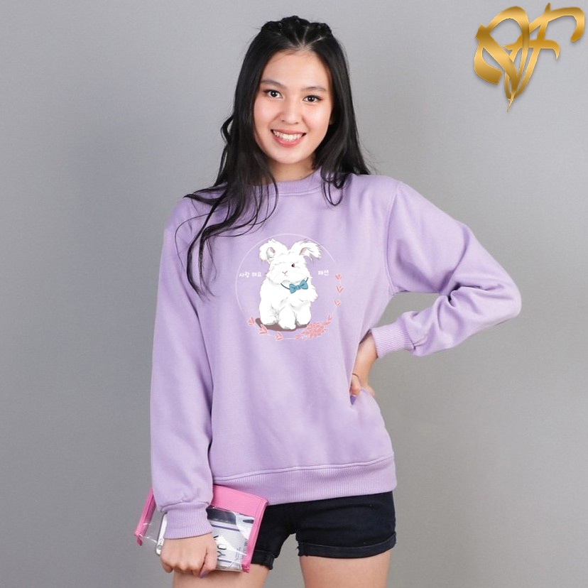 Sweater Love Rabbit Sakura Aesthetic Pria &amp; Wanita | Sweater Korea Style Fleece Cotton | Dhea Fashion