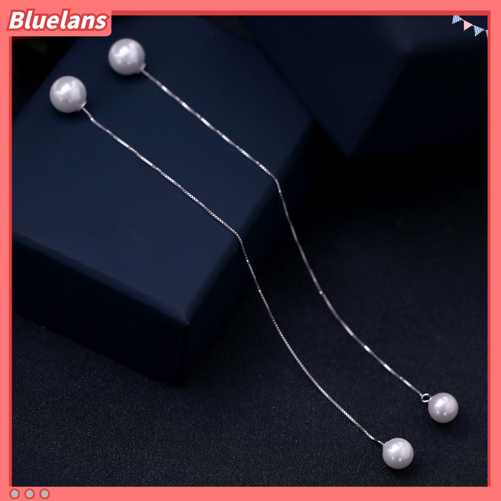 Anting Rantai Panjang Dengan Liontin Mutiara Imitasi Untuk Wanita