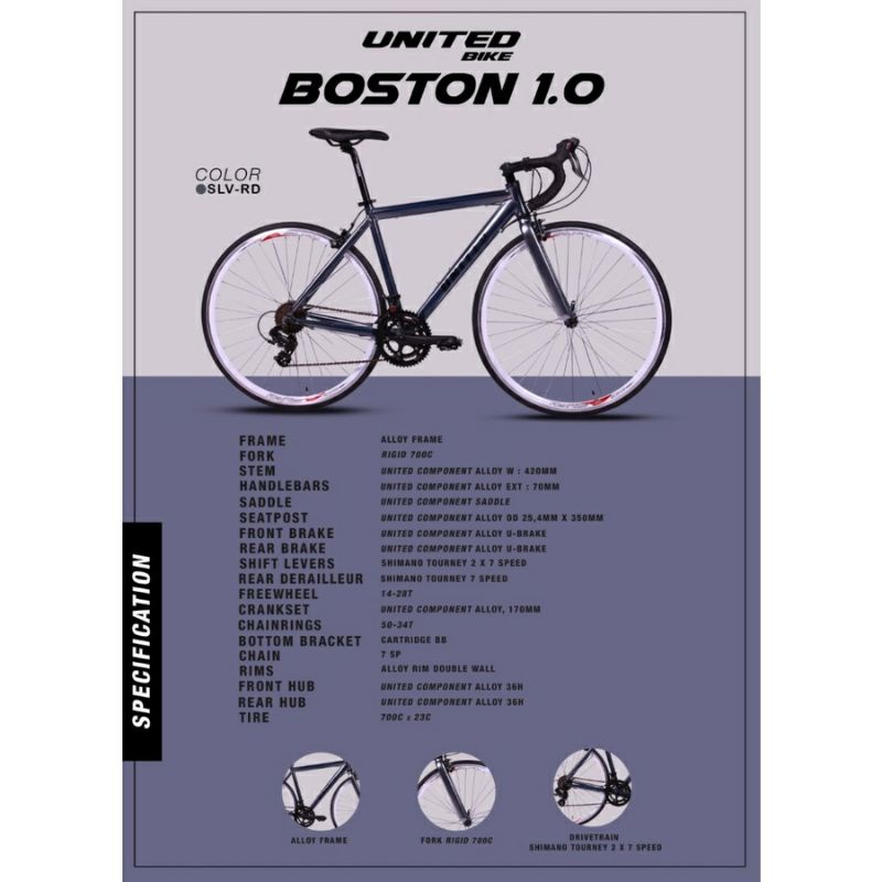 Sepeda Roadbike UNITED BOSTON 1.0 Balap 700c Alloy